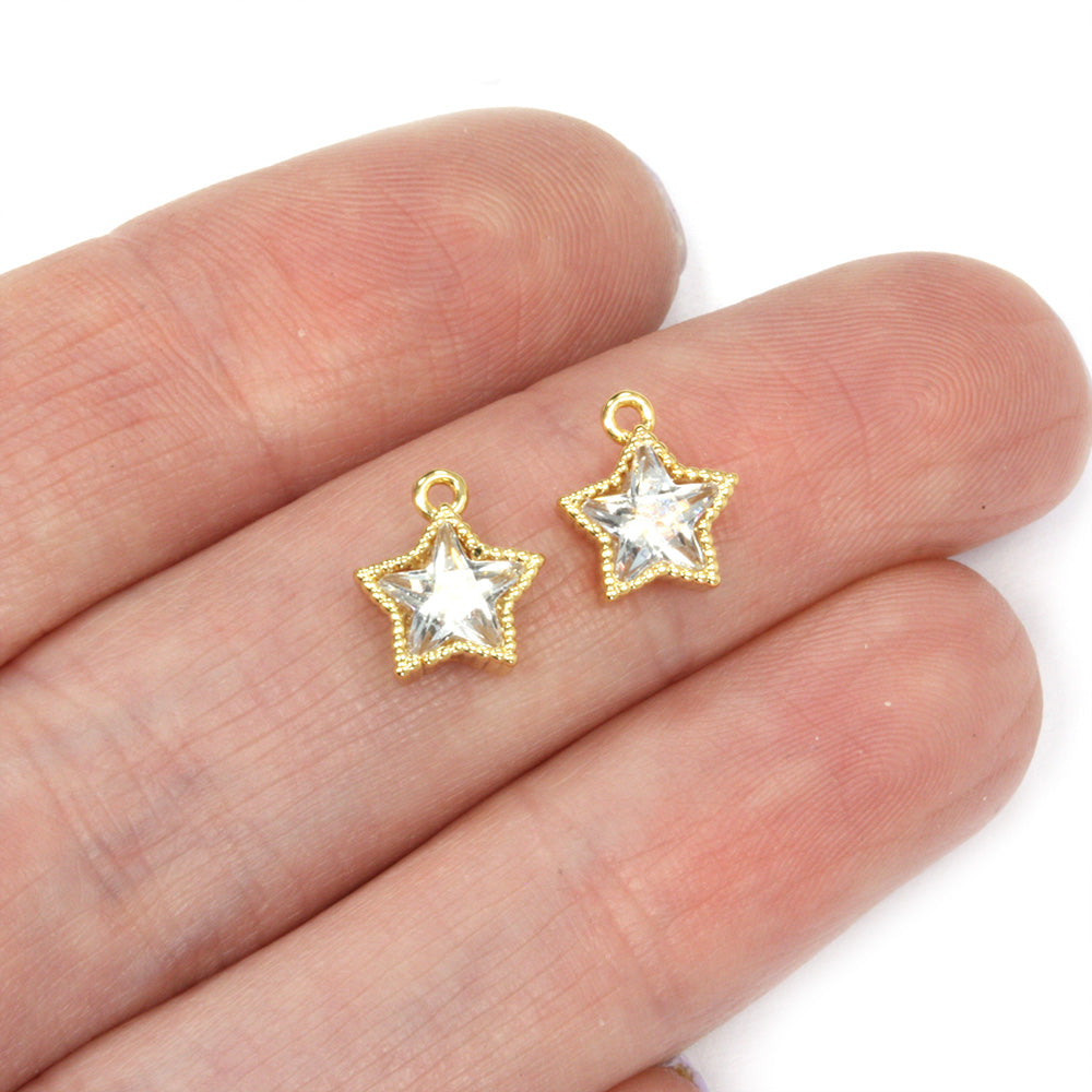 Crystal Star Charm Gold Plated 10x8mm - Pack of 2