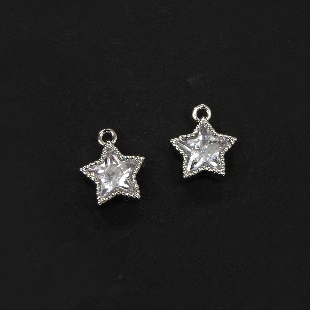 Crystal Star Charm Silver Plated 10x8mm Pack of