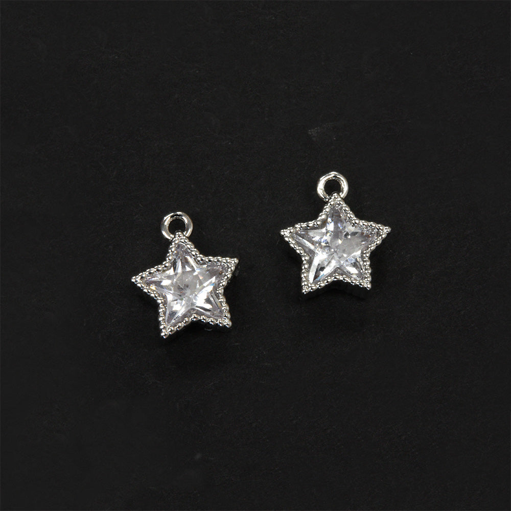 Crystal Star Charm Silver Plated 10x8mm - Pack of 2