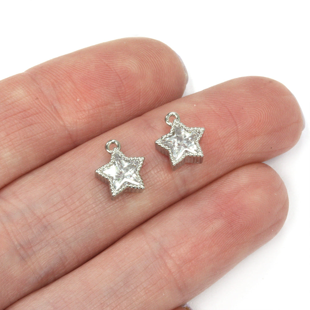 Crystal Star Charm Silver Plated 10x8mm - Pack of 2