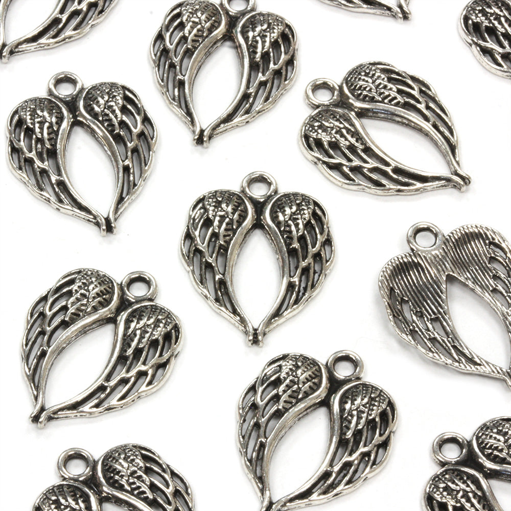 Angel Wings Antique Silver 21.5x17mm - Pack of 20