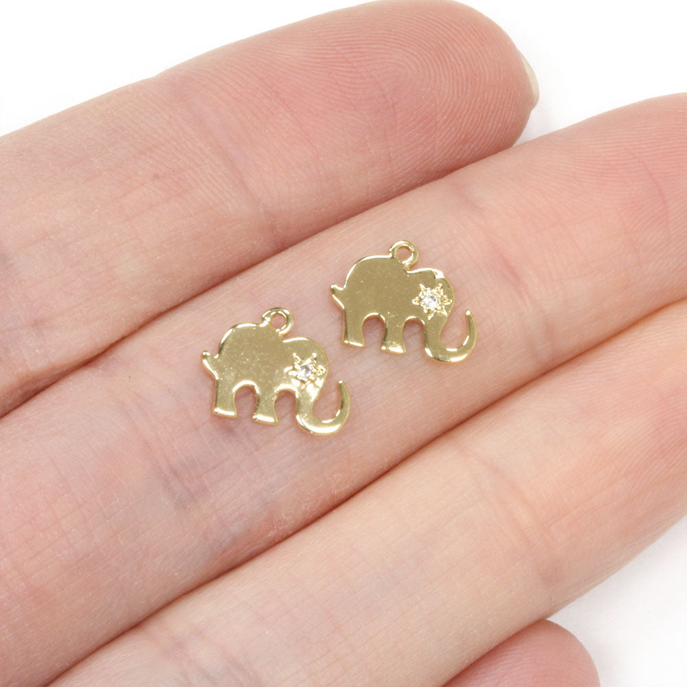 Crystal Elephant Pendant Gold Plated 8x10mm - Pack of 2