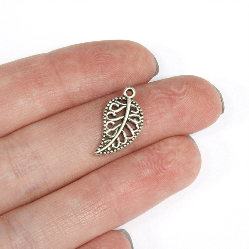 Decorative Leaf Charm Antique Silver 10x18.5mm - Pack of 40