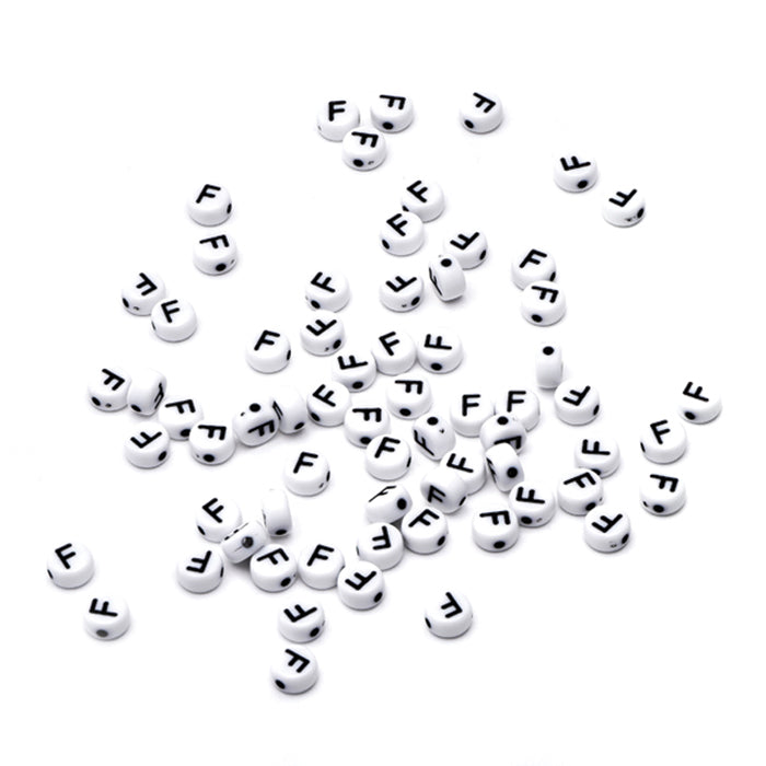 Letter Bead F Black Plastic Round 6mm-Pack of 100