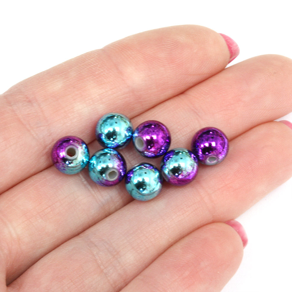 Metallised Plastic Beads Blue/Purple 8mm - Pack of 50