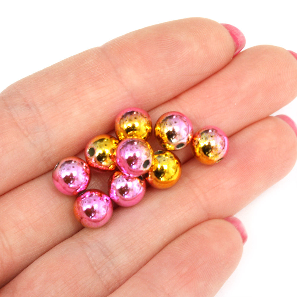 Metallised Plastic Beads Pink/Yellow 8mm - Pack of 50
