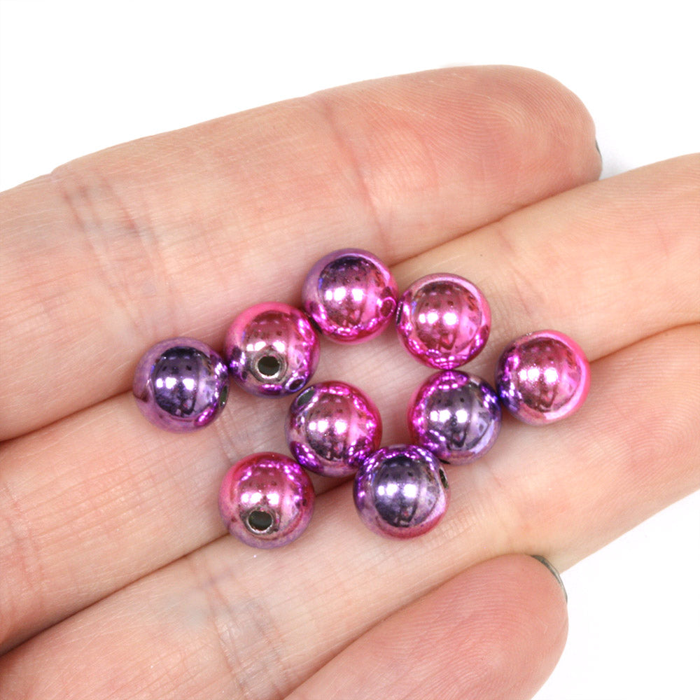 Metallised Plastic Beads Pink/Lilac 8mm - Pack of 50