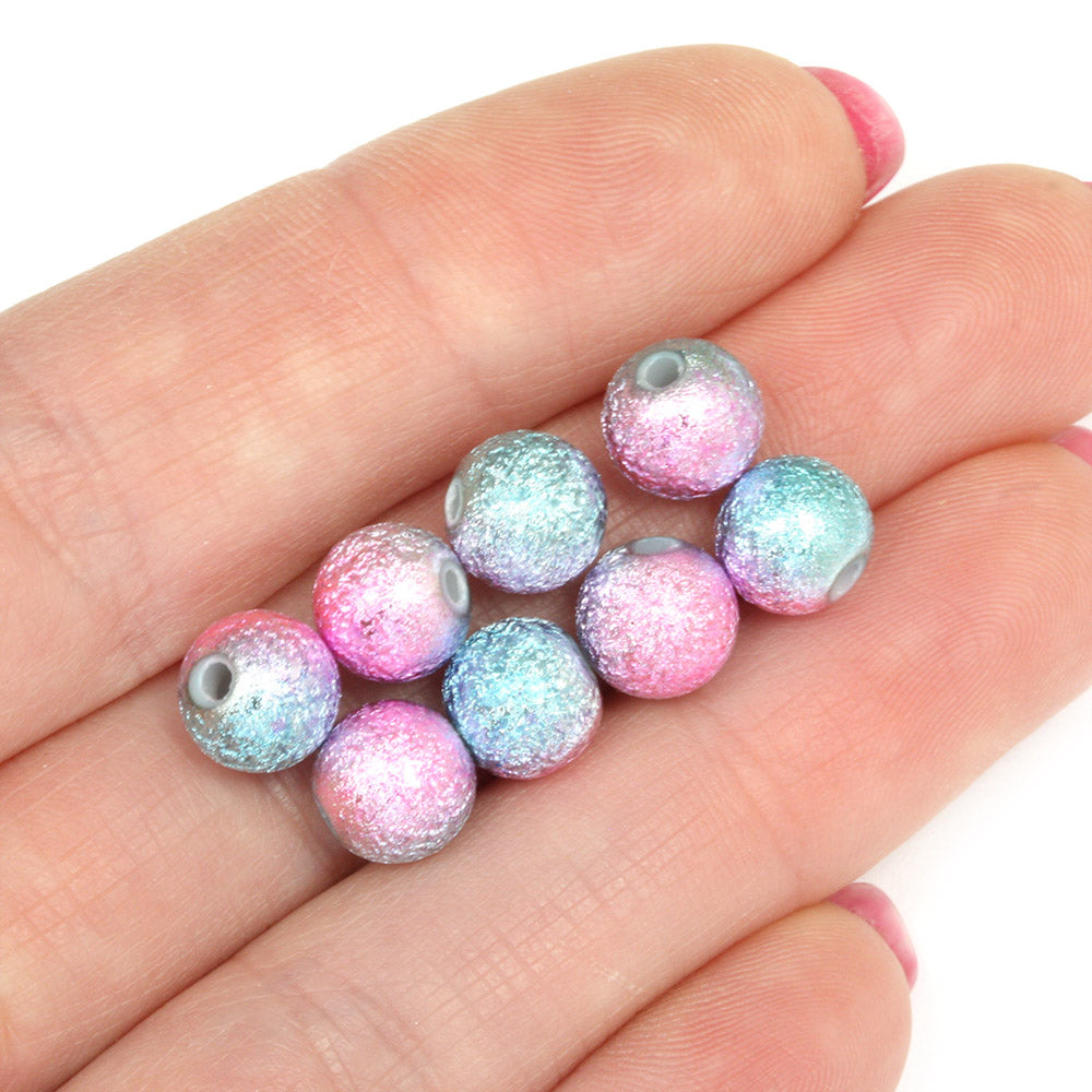 Stardust Metallised Plastic Beads Pink/Blue 8mm - Pack of 50