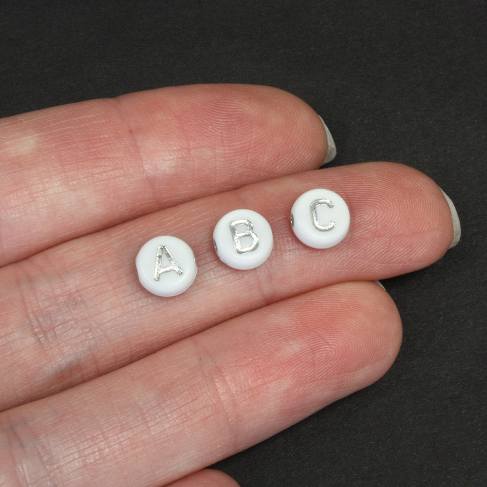 Silver Letters on White 4x7mm Mix - Pack of 200