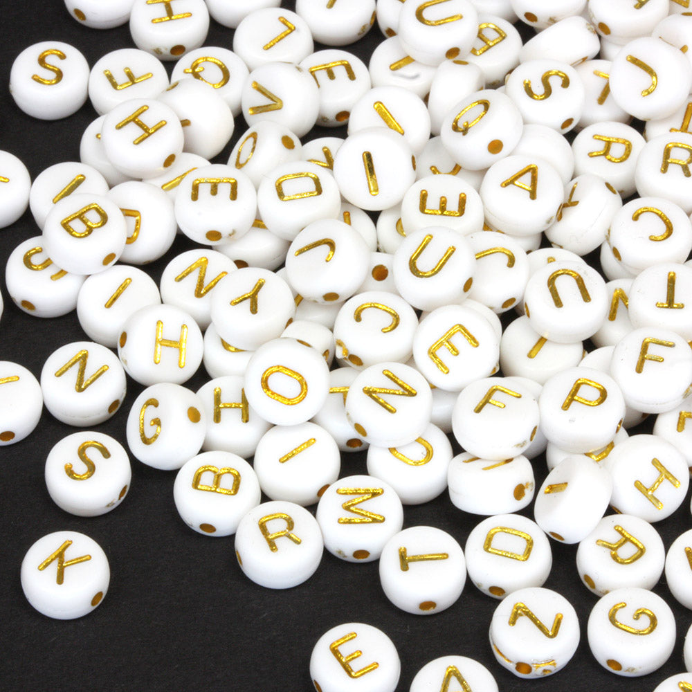 Gold Letters on White 4x7mm Mix - Pack of 200