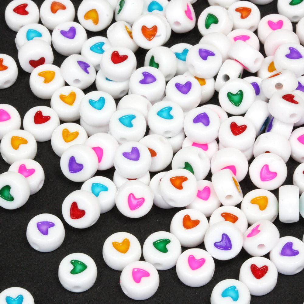 Coloured Hearts on White 4x7mm Mix - Pack of 200