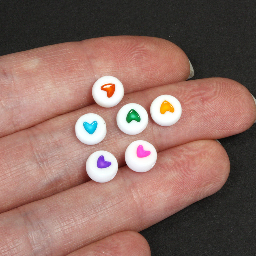Coloured Hearts on White 4x7mm Mix - Pack of 200