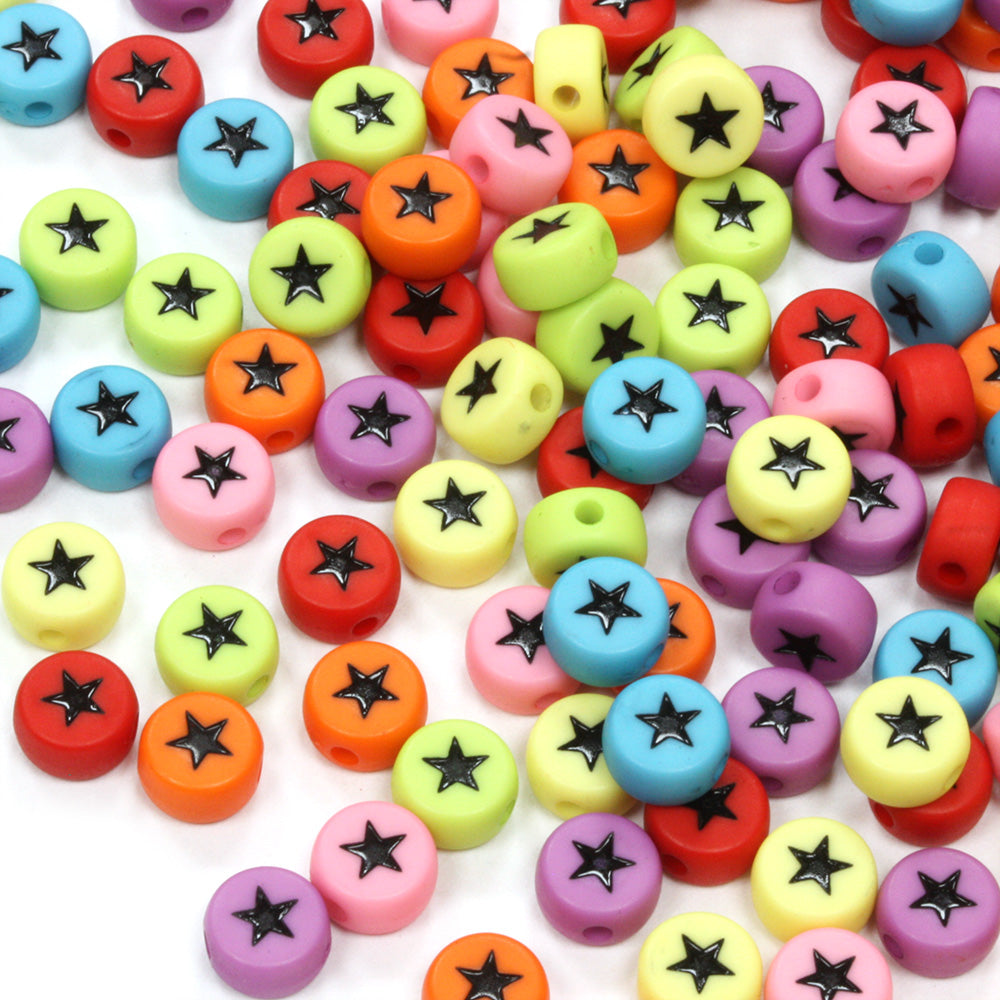 Black Stars Coloured Rounds Mix 4x7mm - Pack of 200