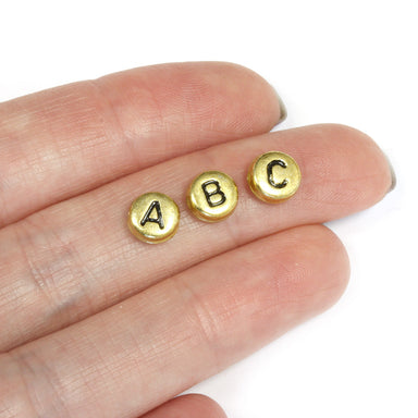 flat round plastic letter gold  alphabet bead mix