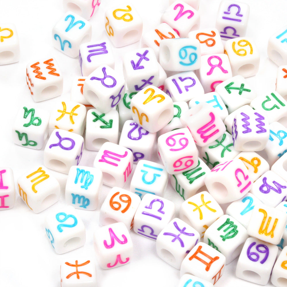 Coloured Zodiac on White Cubes 7mm - Pack of 100