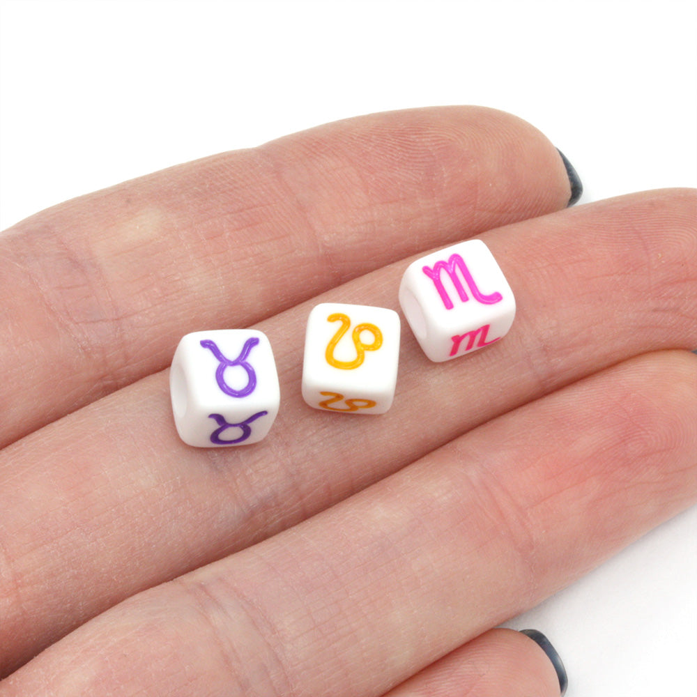 Coloured Zodiac on White Cubes 7mm - Pack of 100