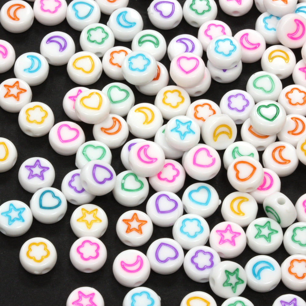 Coloured Shapes on White Rounds 4x7mm - Pack of 200