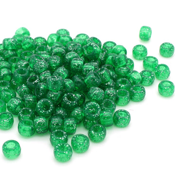 kids plastic glitter green coloured  pony beads with large holes