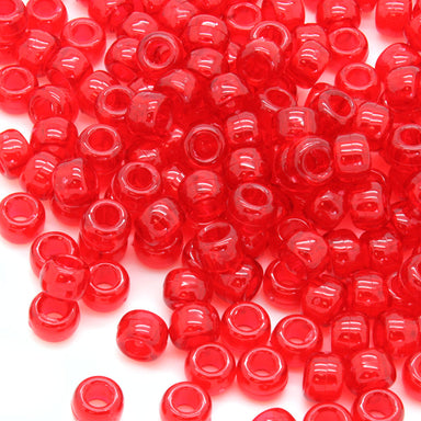 kids plastic transparent red coloured  pony beads with large holes