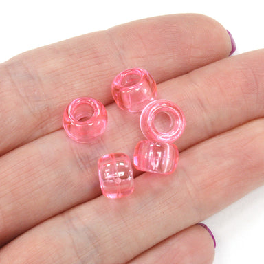 kids plastic transparent pink coloured  pony beads with large holes