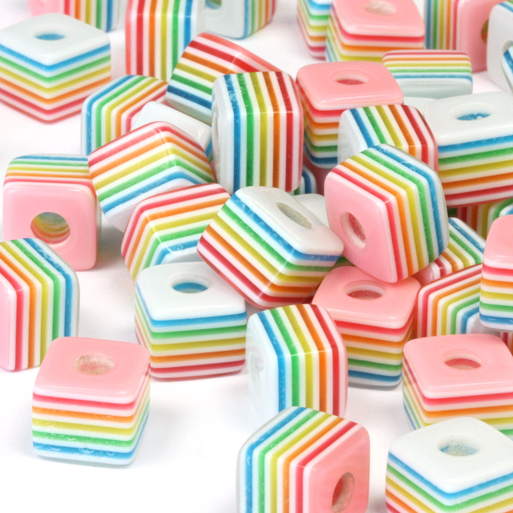 Resin White Rainbow Cube 10mm - Pack of 100