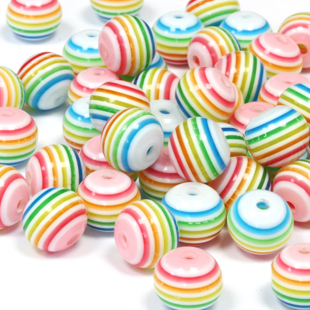 Resin Stripy Rounds 10mm White Rainbow - Pack of 50