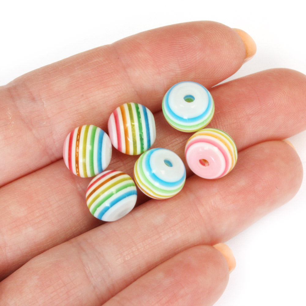 Resin Stripy Rounds 10mm White Rainbow - Pack of 50
