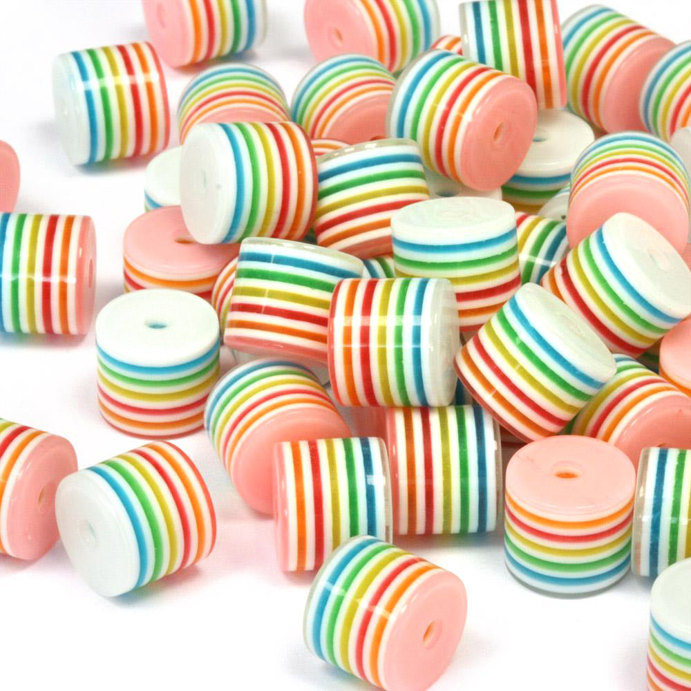 Resin Drum Rainbow and White 10mm - Pack of 50