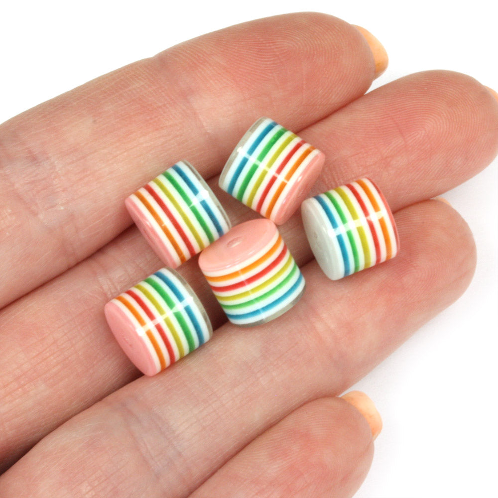 Resin Drum Rainbow and White 10mm - Pack of 50