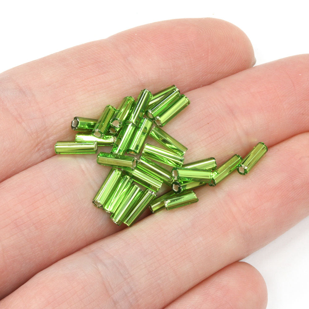 Lime Green 6.6mm Bugle Silver Lined - Pack of 50g