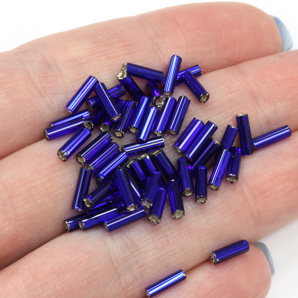 Dark Blue 6.6mm Bugle Silver Lined - Pack of 50g