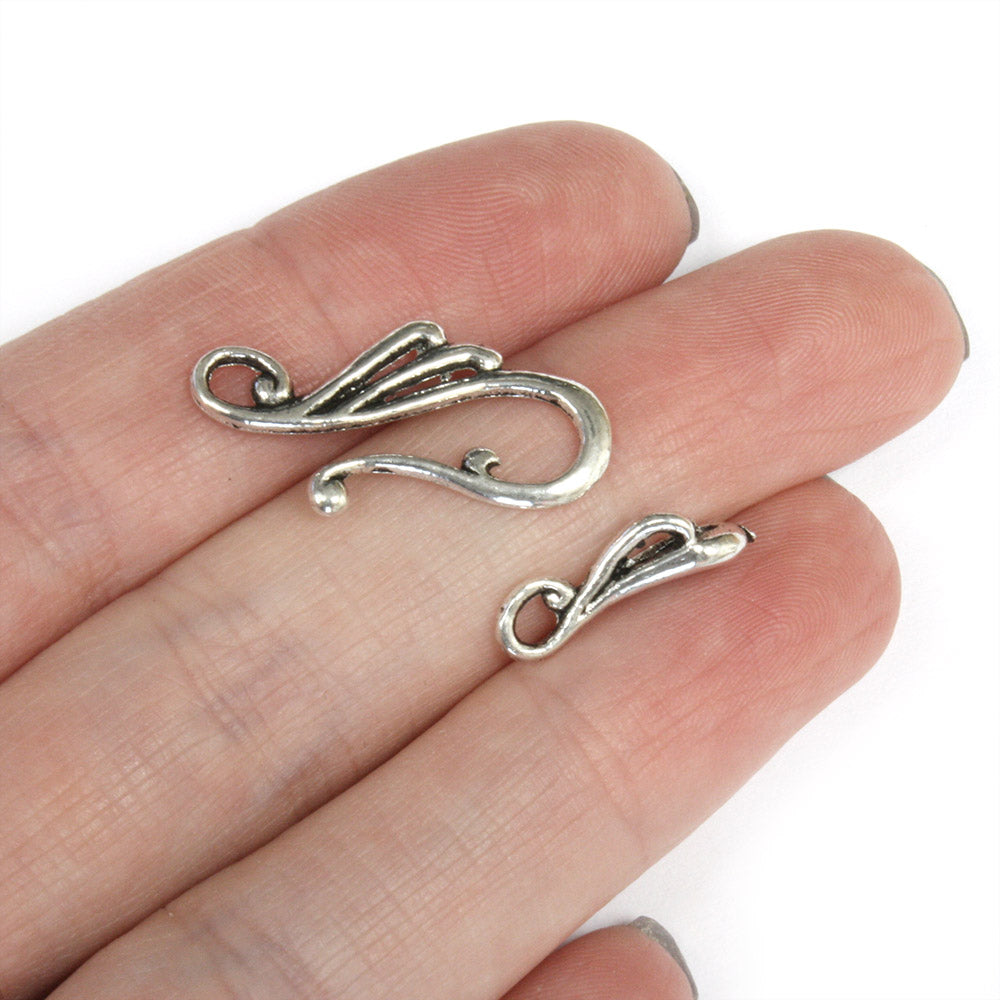 Wave Hook Clasp Antique Silver 36x13mm - Pack of 20