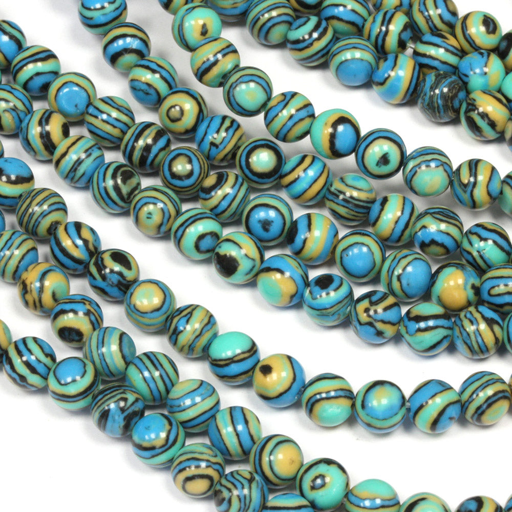 Synthetic Malachite Rounds 6mm Blue and Yellow - 35cm Strand
