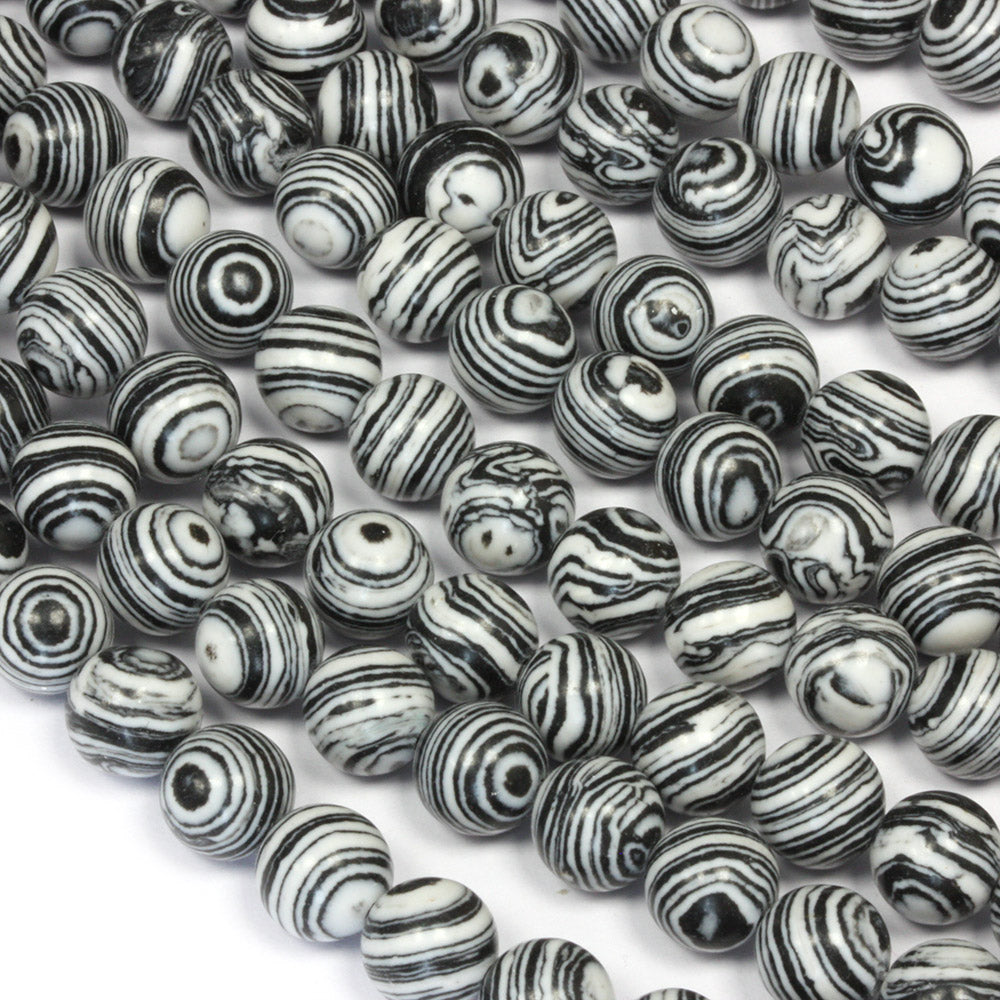 Synthetic Malachite Rounds 8mm Black and White - 35cm Strand