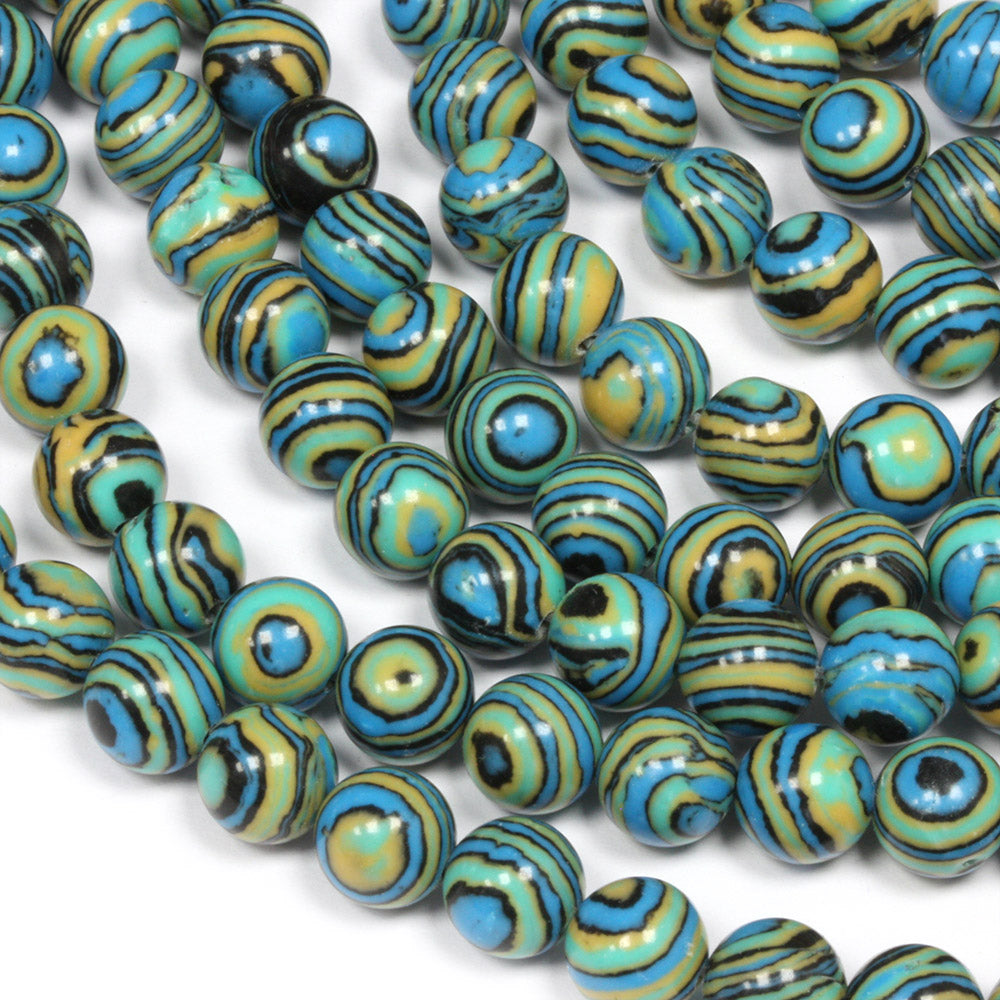 Synthetic Malachite Rounds 8mm Blue and Yellow - 35cm Strand