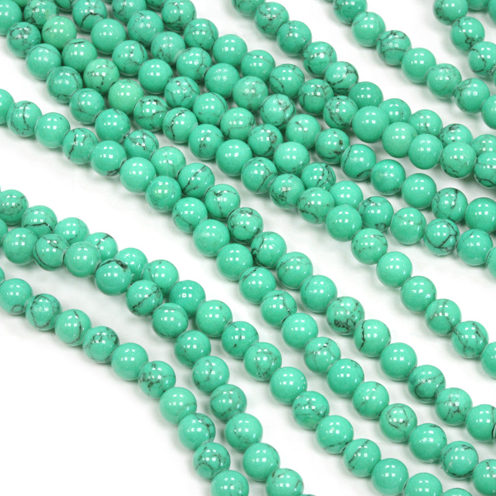 Synthetic Turquoise Green Smooth Round Beads 4mm - 35cm Strand