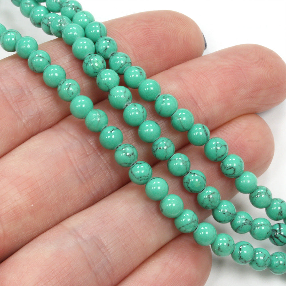 Synthetic Turquoise Green Smooth Round Beads 4mm - 35cm Strand