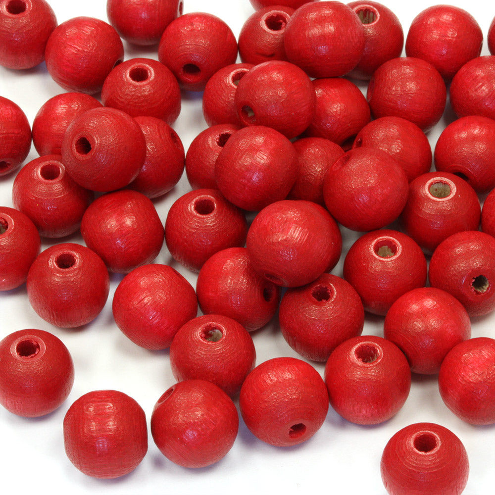 Deep Red 10mm Lacquered Wood Round - Pack of 50