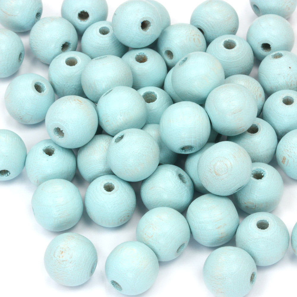 Sky Blue 10mm Lacquered Wood Round - Pack of 50