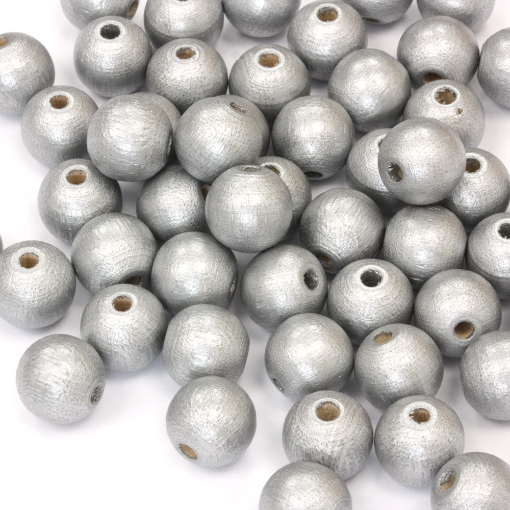 Silver 10mm Lacquered Wood Round - Pack of 50