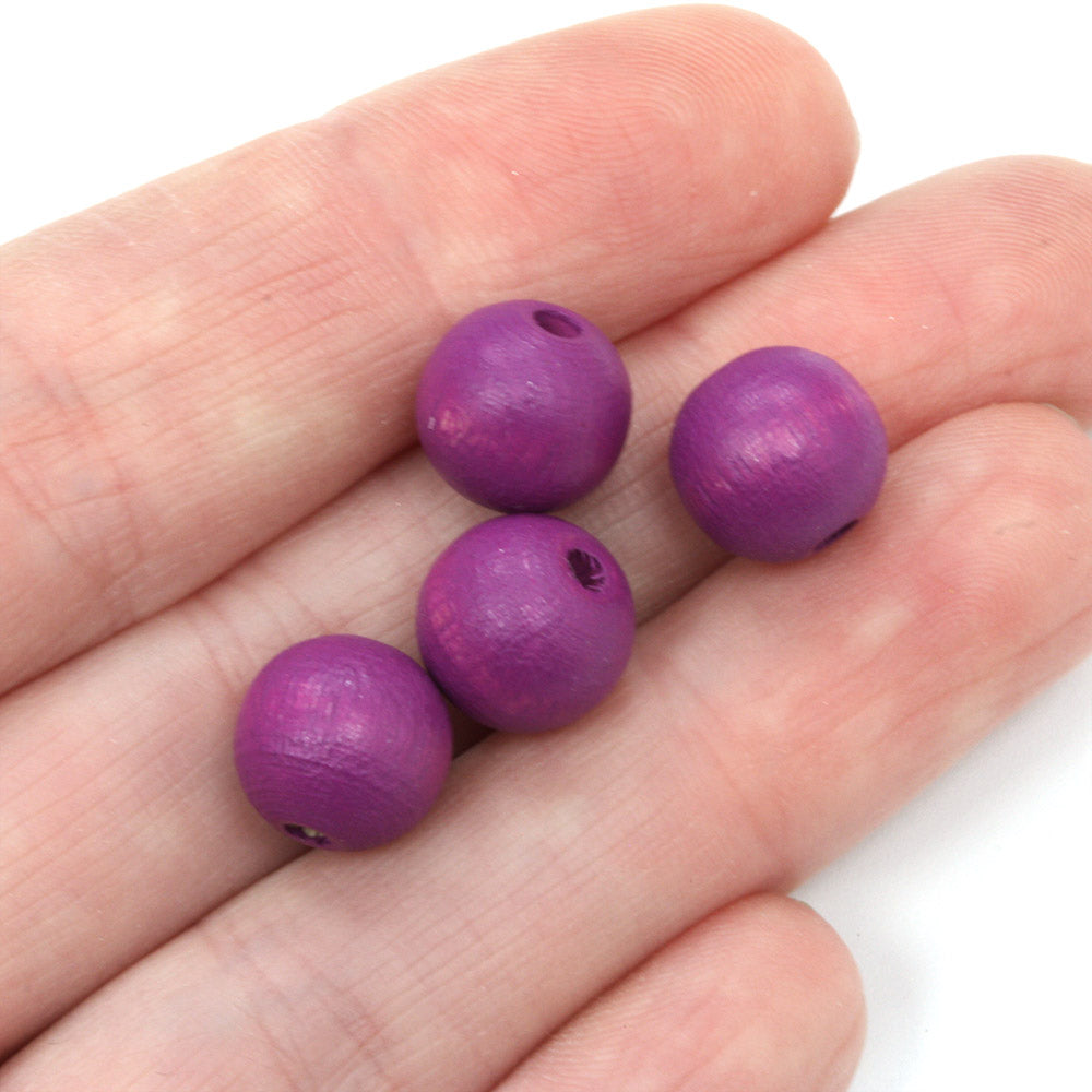 Purple 10mm Lacquered Wood Round - Pack of 50