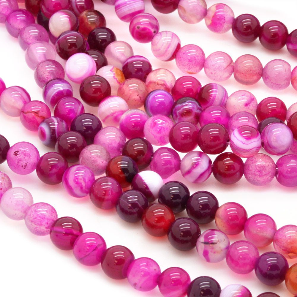 Pink Banded Agate Rounds 6mm - 35cm Strand