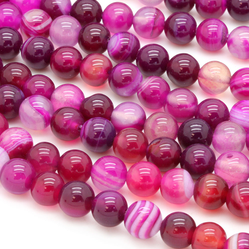 Pink Banded Agate Rounds 8mm - 35cm Strand