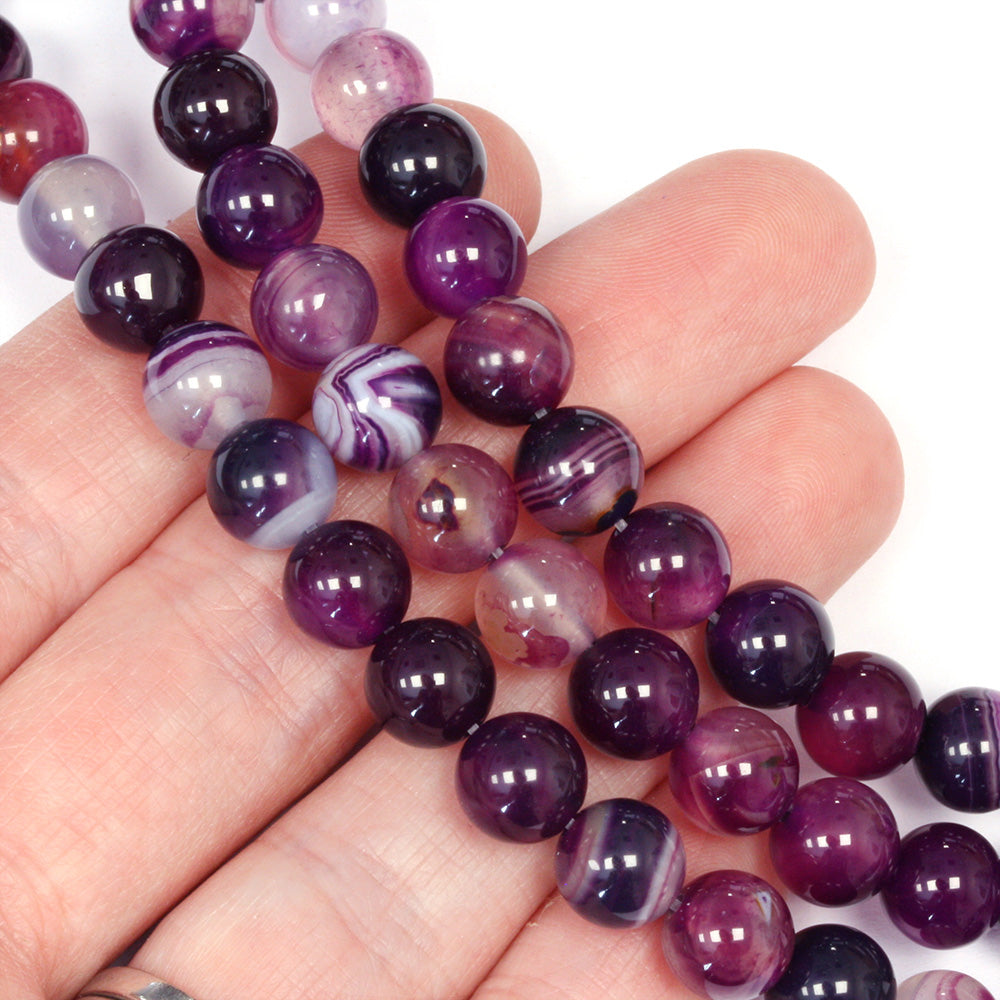 Purple Banded Agate Rounds 8mm - 35cm Strand