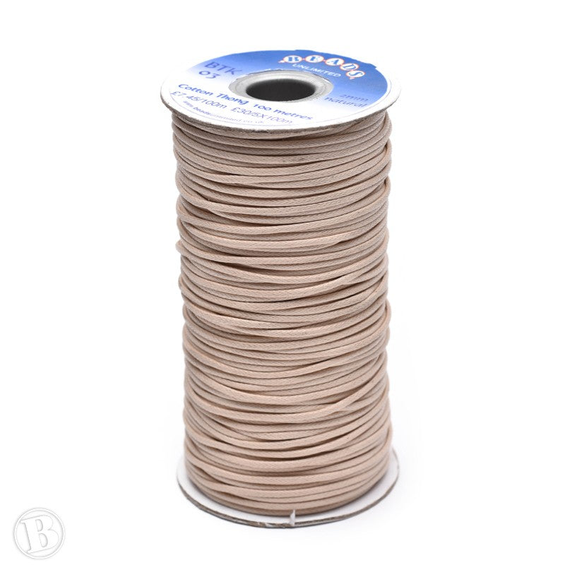 Thong Natural Cotton 2mm- 1 reel of 100m
