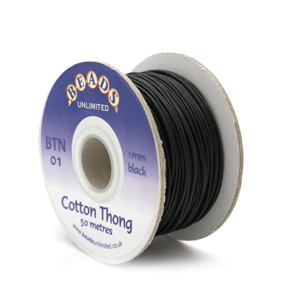Thong Black Cotton 1mm- 1 reel of 50m