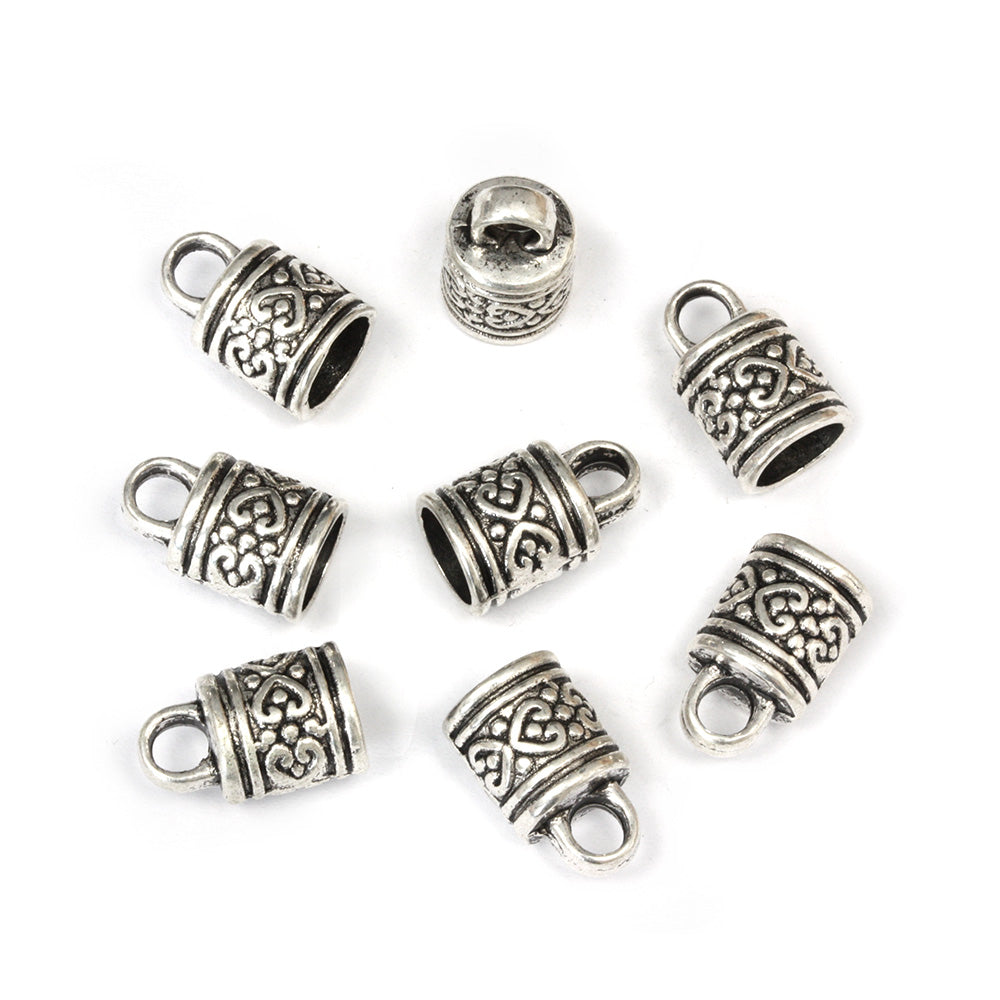 End Caps Heart 7.5x9.5mm Antique Silver - Pack of 20