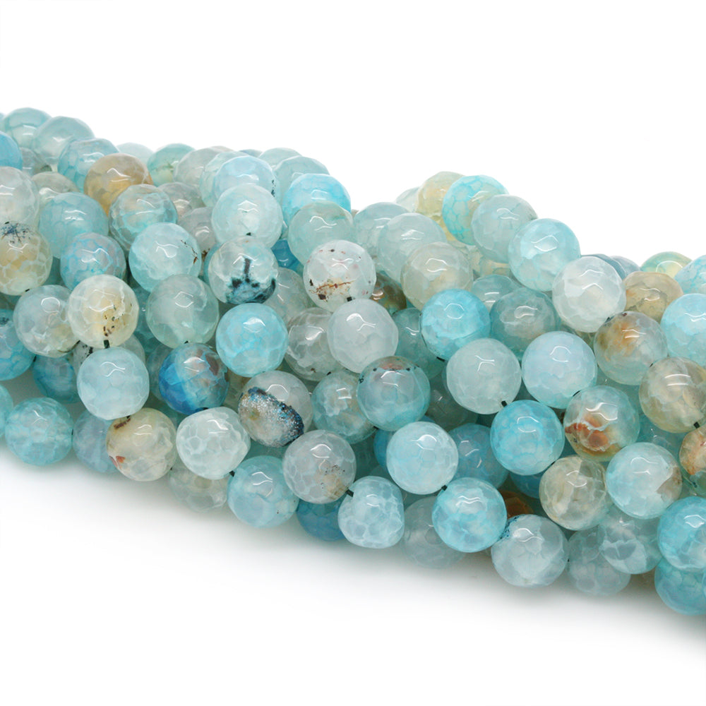 Fire Agate Faceted Round Beads 8mm Light Aqua - 35cm Strand