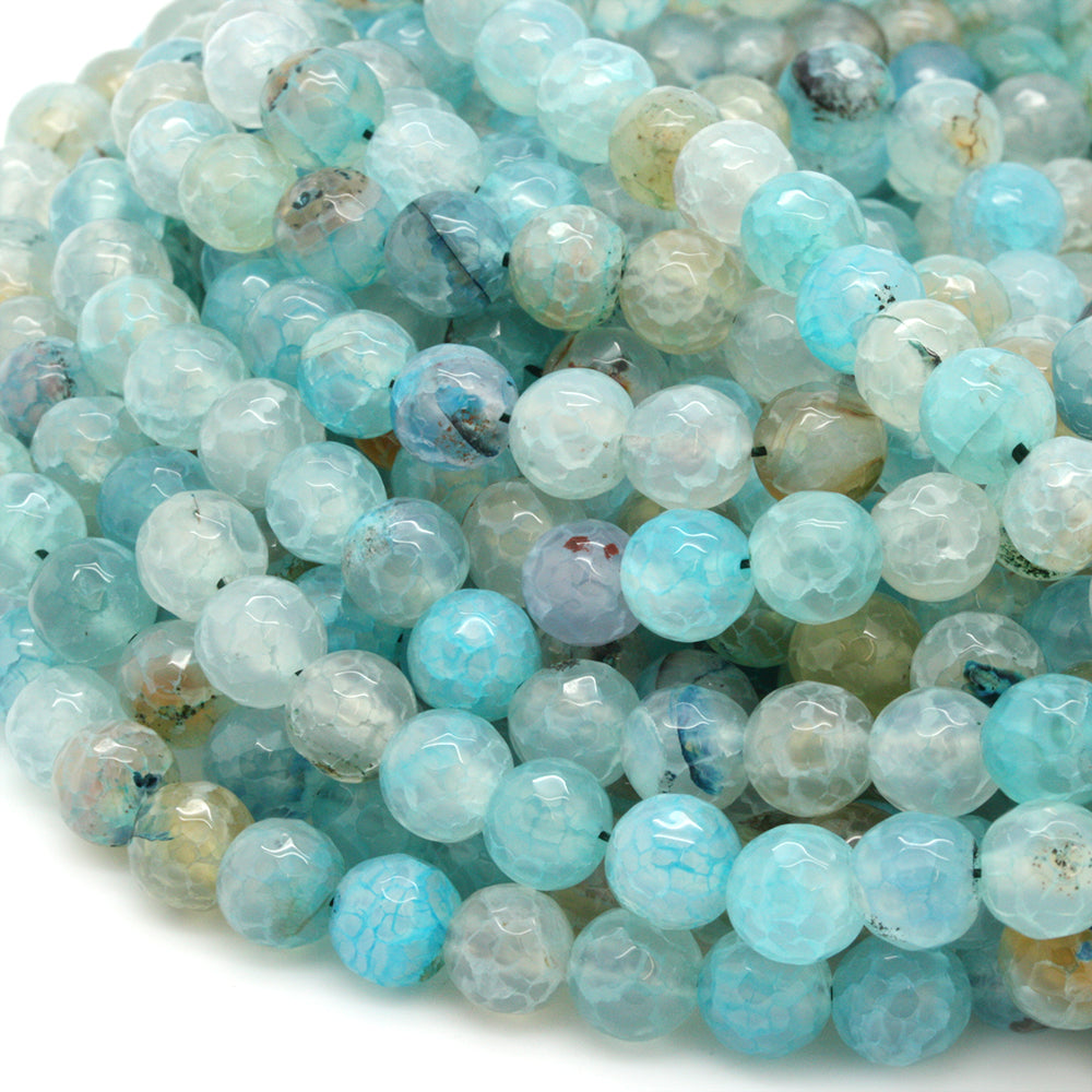 Fire Agate Faceted Round Beads 8mm Light Aqua - 35cm Strand