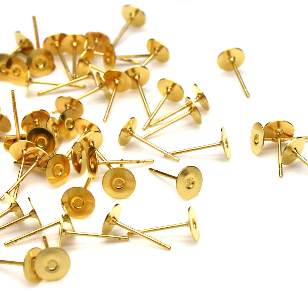 Flat Stud & Scroll back Gold Plated Metal 6mm-Pack of 6